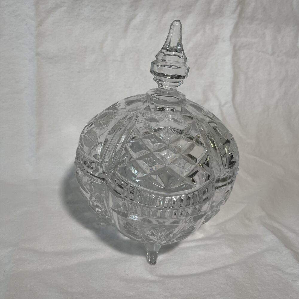 Crystal Covered Footed Candy Dish Floral Design